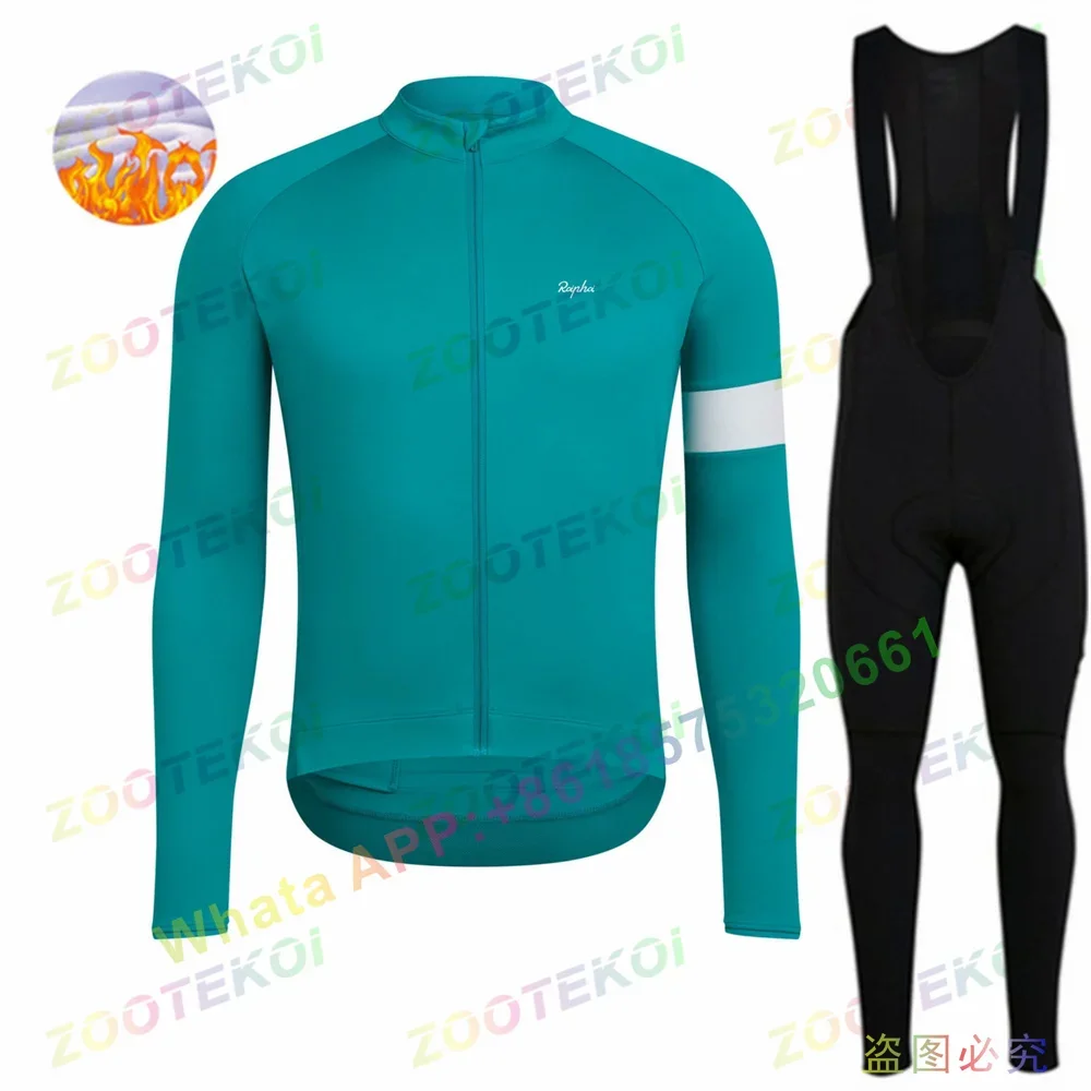 New 2023 ROIPHOI Men Long Sleeve Winter Warm Fleece Cycling Clothing Winter Shirt Set Road Bike Uniform Mountain Bike Suspender