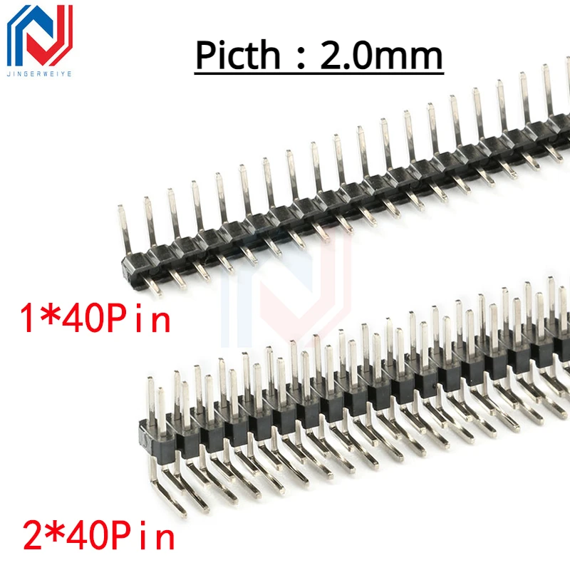 

10pcs /Lot 2.0mm Pitch 2.0 Male Single/ Double Row Curved Needle Pin Header 1x40 2x40 Pin Connector 2.00mm 90 Degrees