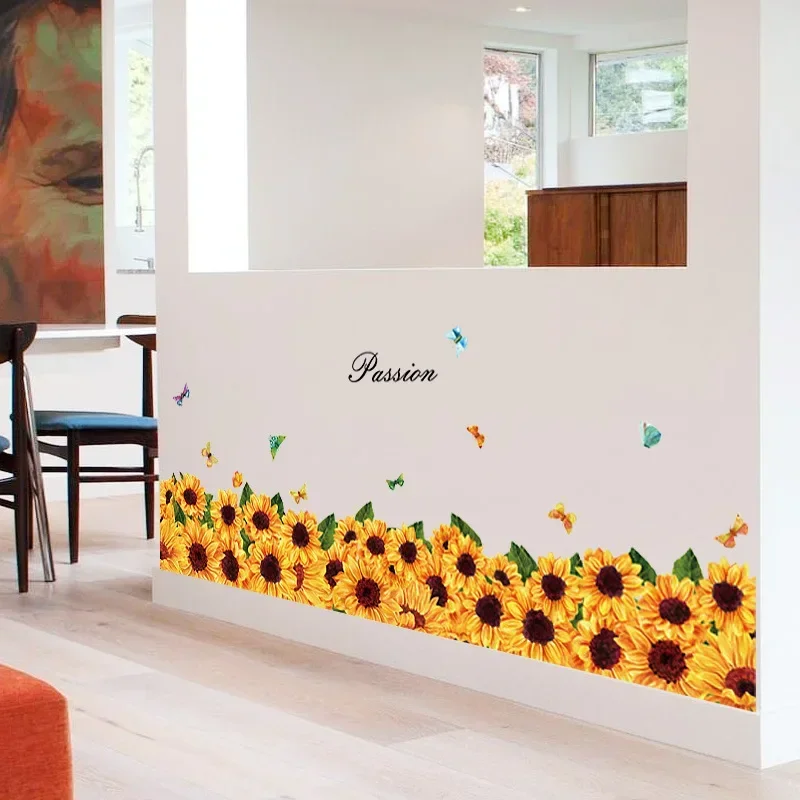 2024 Sunflower Kickline Wall Sticker for Bedroom Living Room Removable Decorative Nursery Home Decoration Stickers 50x70cm