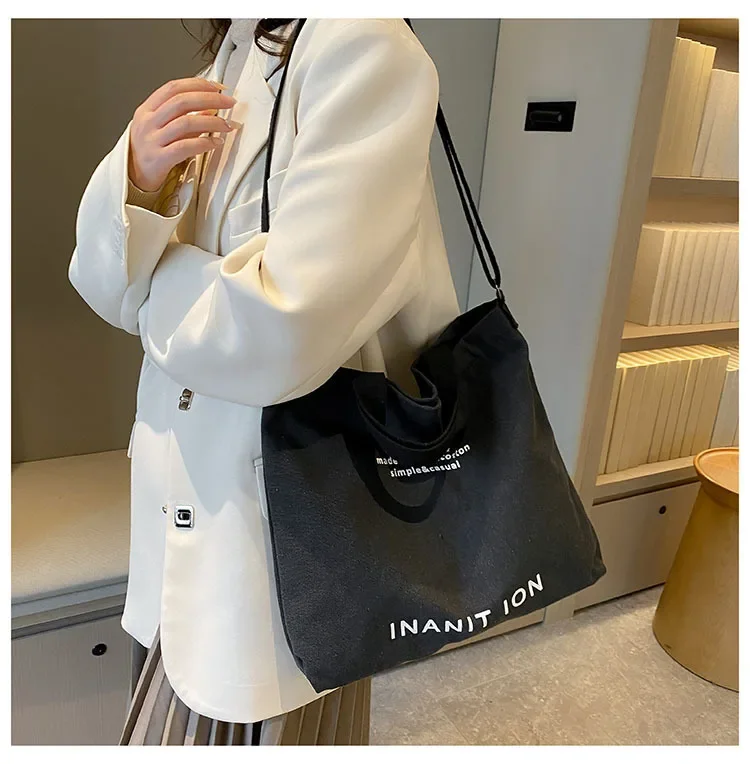 Japanische Minimalistische Canvas-Umhängetasche, Robuste Waschbare Handtasche mit Großer Kapazität, Schultertasche für Studenten & Tägliches Tragen – Detail 29