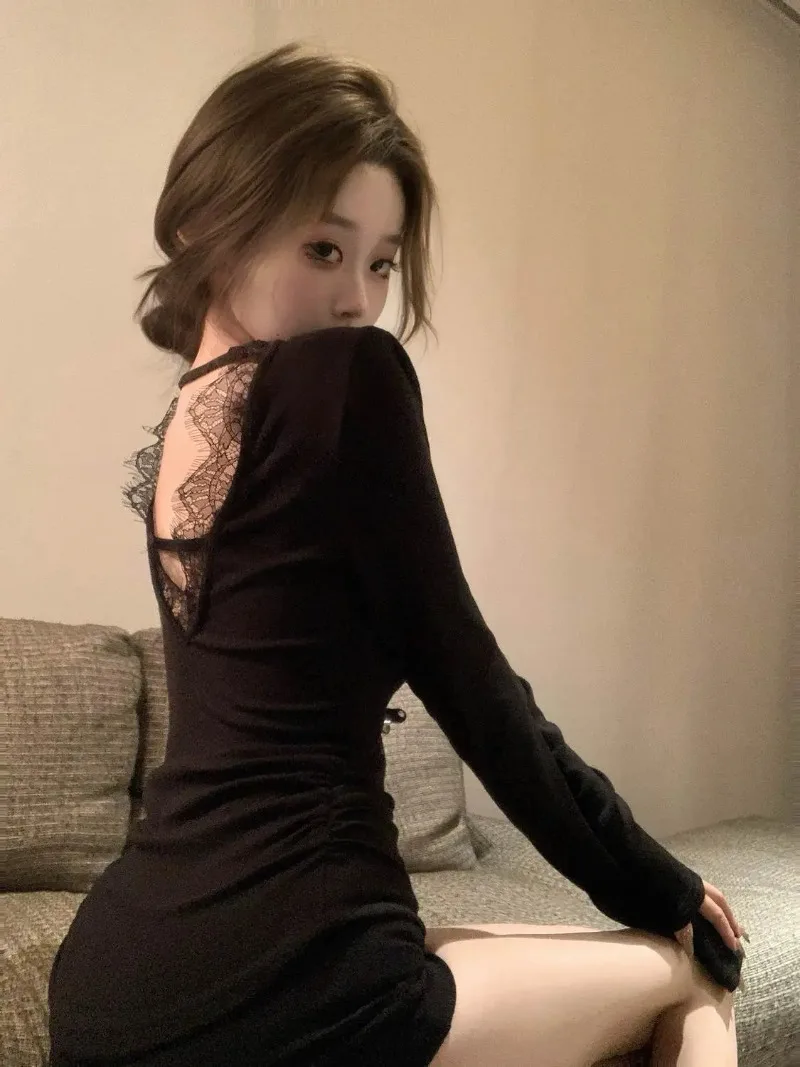 Sexy Deep V-neck Ropa Mujer Spliced Lace Women Clothing Y2k Clothes Long Sleeve Camisetas Spicy Girl Bottomed Roupas