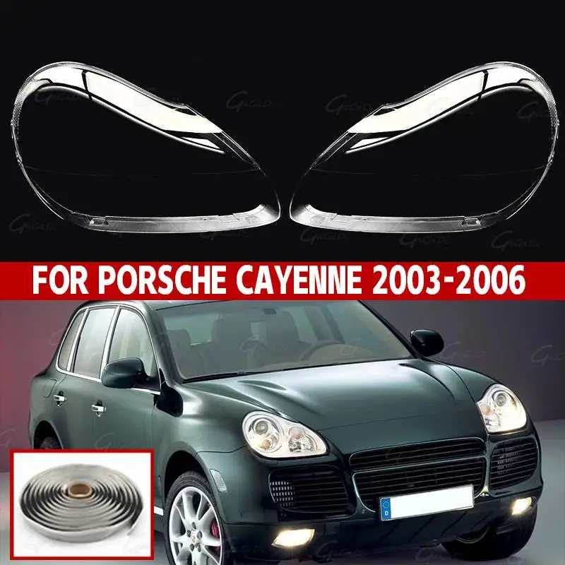 عاكس الضوء الأمامي للسيارة مناسب لغطاء مصباح المصباح الأمامي Porsche Cayenne 2003-2006، زوج من شرائط المطاط المجانية
