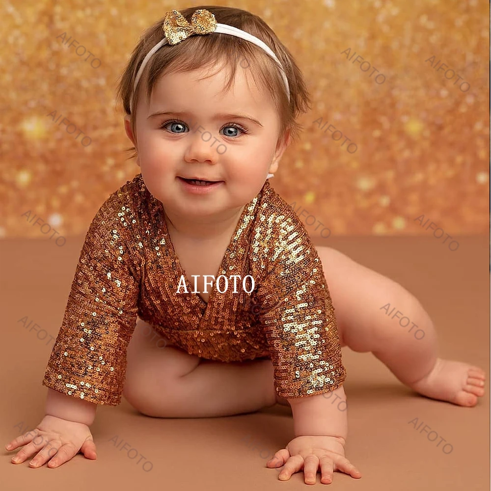 Newborn Girls Clothes Photography Outfit Bodysuits One Year Old Infant Jumpsuit Sequin Dress Baby Costume Shoot Prop Accessories