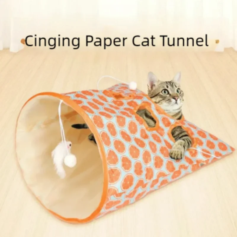Self-Playing Cat Toy Tunnel Bag with Rustling Sound Bite Resistant Boredom Relief Tool for Pets with Drilling Hole