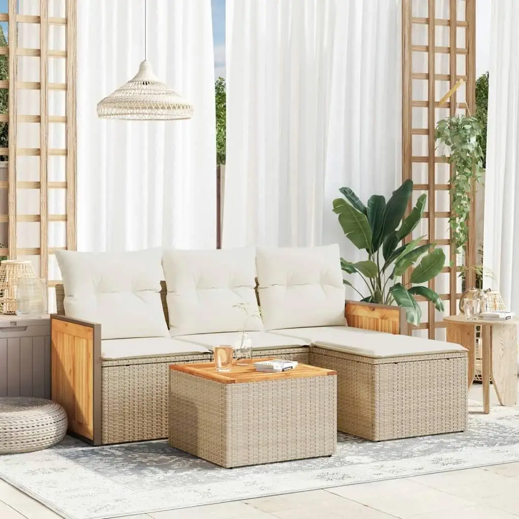 

Beige PE Rattan Modular Garden Sofa Set 5 Piece Outdoor Furniture Comfortable Seating