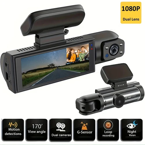 Imagen 1 del producto Cámara de coche de doble lente DVR 1080P vista Interior frontal Dashcam grabadora de vídeo de vehículo visión nocturna grabación en bucle caja negra