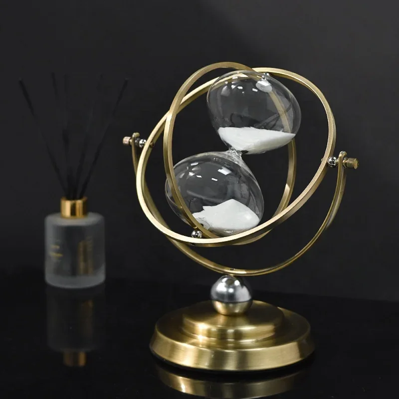 Metal Hourglass Sand Clock Timer 30 Minute Hourglass Office Business Gift Gold Rotating Decoration