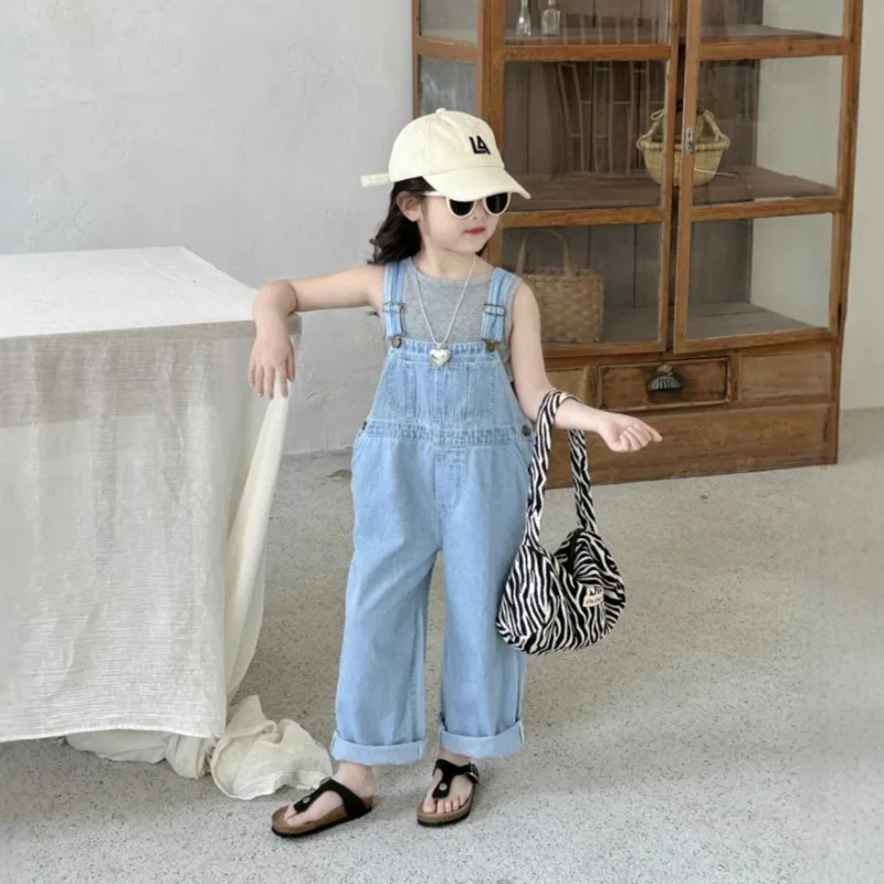 

Girls' Korean Version Denim Overalls, Children's Pants, 2025 New Fashion Korean Version, Spring and Summer Stylish Pants