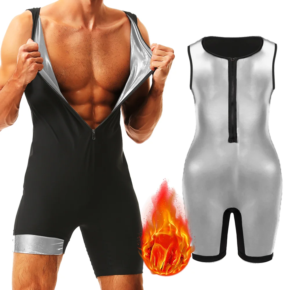 Hot Sweating Jumpsuits Men Waist Trainer Sauna Suit Body Shaper Fitness Gym Exercise Training Bodysuits Fat Burning Shapewear
