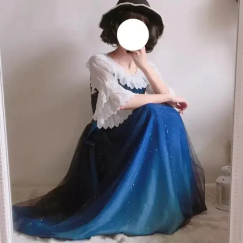 OP01 Moda japonesa Galaxy Vestido estrellado azul Mujeres Lolita Verano JSk Hermana suave Lindo Vestido de hadas Encaje Princesa Tul Str6Gd@!