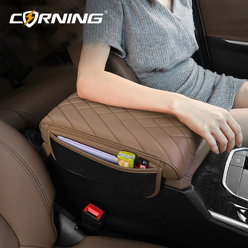 Side Mesh Pocket Car Armrest Cushion Memory Foam Height Booster PU Leather Elbow Support Protector Universal for Most Vehicles