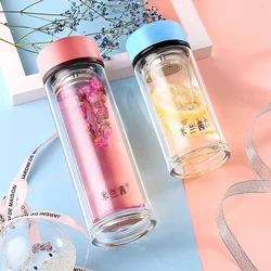 Glass Cup Double Layer Men and Women Portable Thermal Insulation Thickening Anti-fall Household Water Cup Filter Car Tea Cup