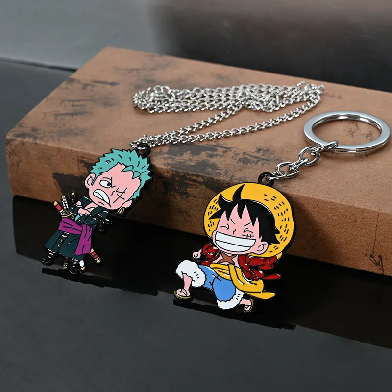 One Piece Cartoon Keychain Necklace Luffy Zoro Usopp Nami Skull Anime Action Figures Decorate Keychain Pendant Birthday Gifts