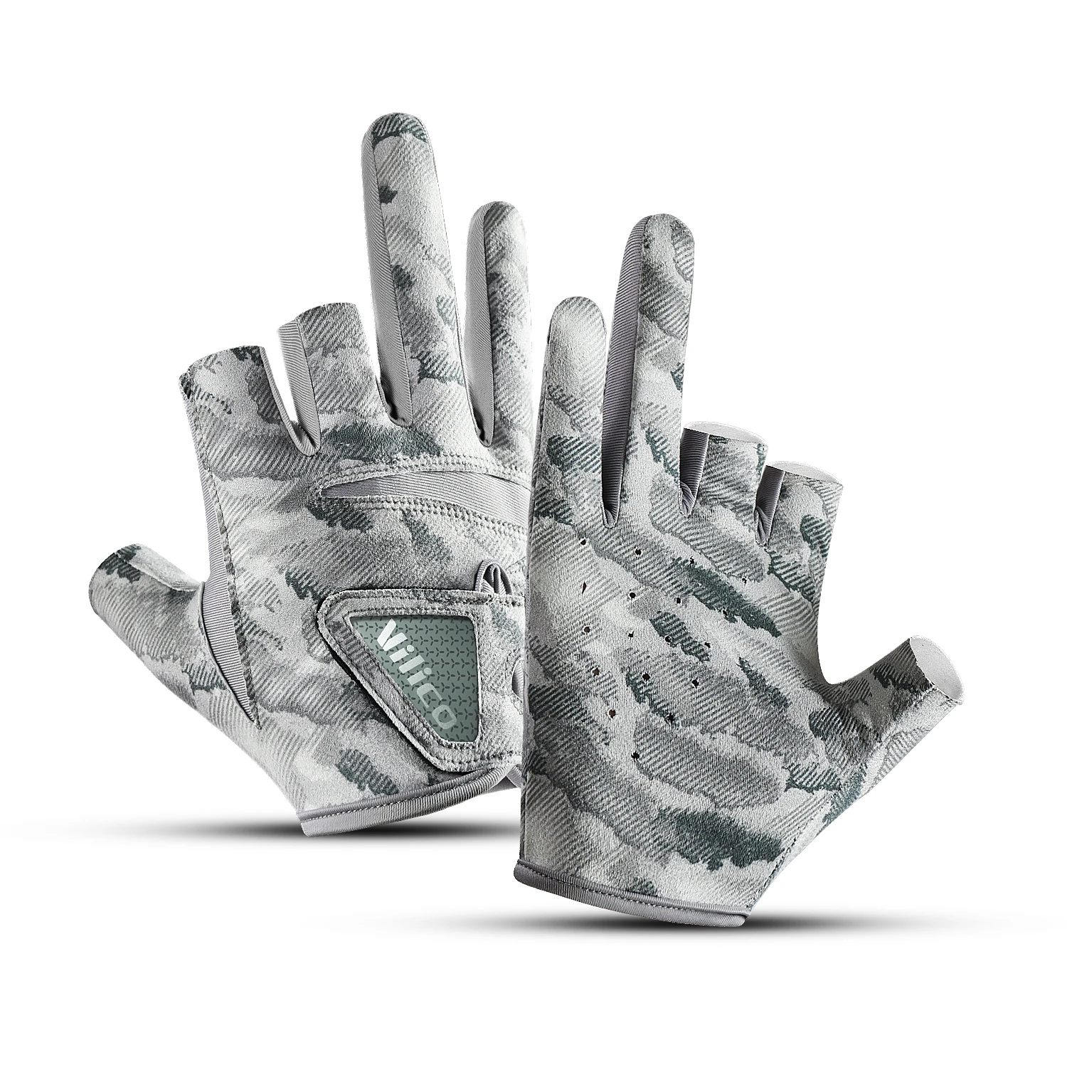 1 Paar VILICO Camouflage Open Finger Angelhandschuhe, atmungsaktive Handschuhe für Männer und Frauen, für Outdoor-Angeln, Radfahren, Autofahren S