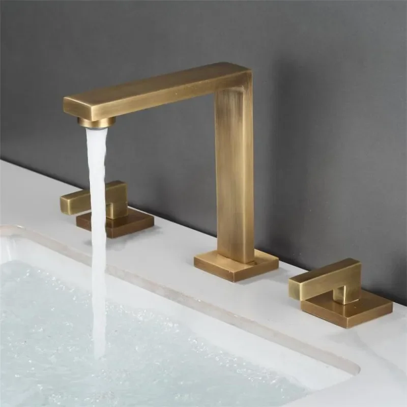 Black Basin Faucet Total Brass Brushed Gold Bathroom Antique Sink 3 Hole Hot And Cold Waterfall Water Tap