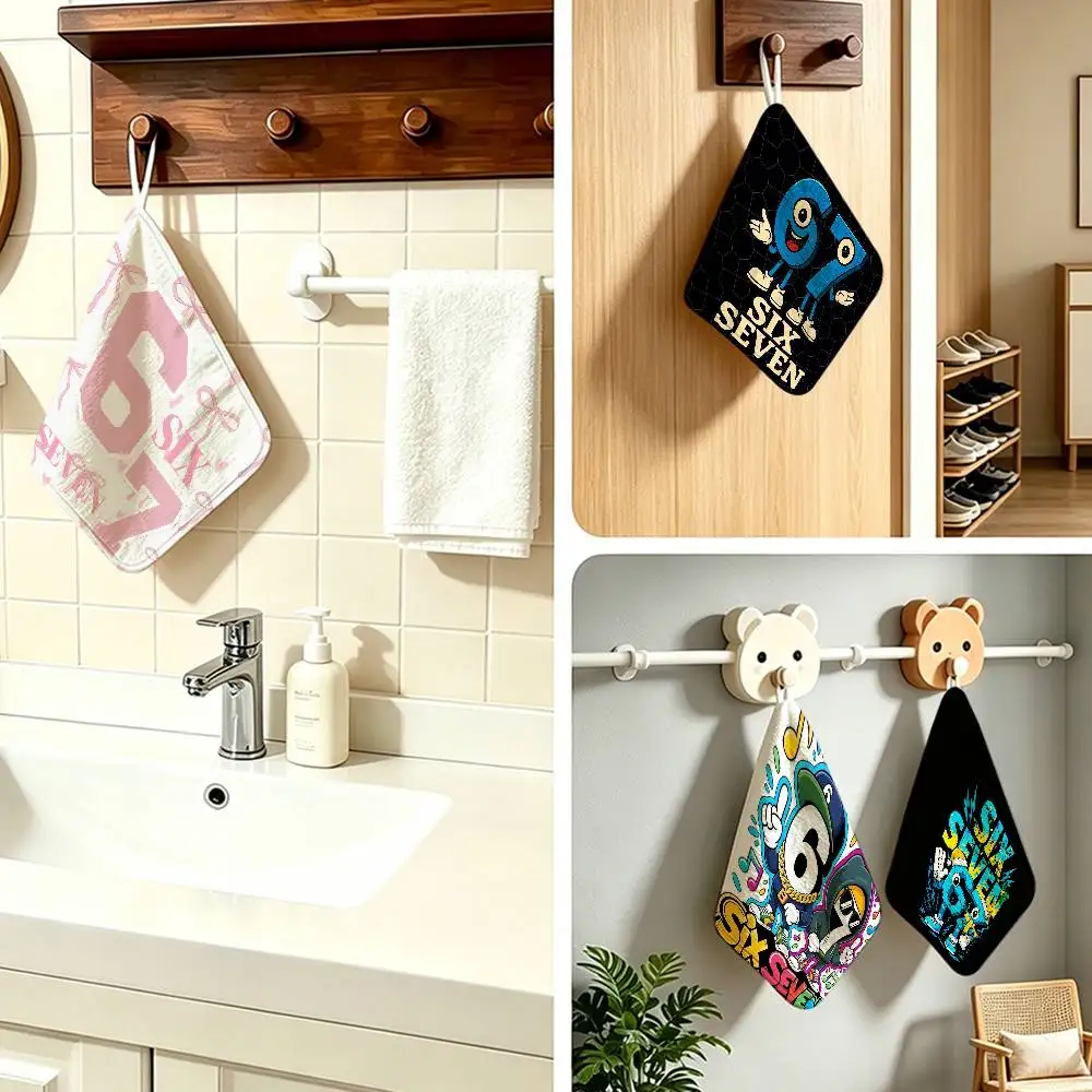 Cute Six & Seven Character  Anime Polyester Hanging Kitchen Hand Towel Durable Wear Resistant  Versatile Use Throughout Home
