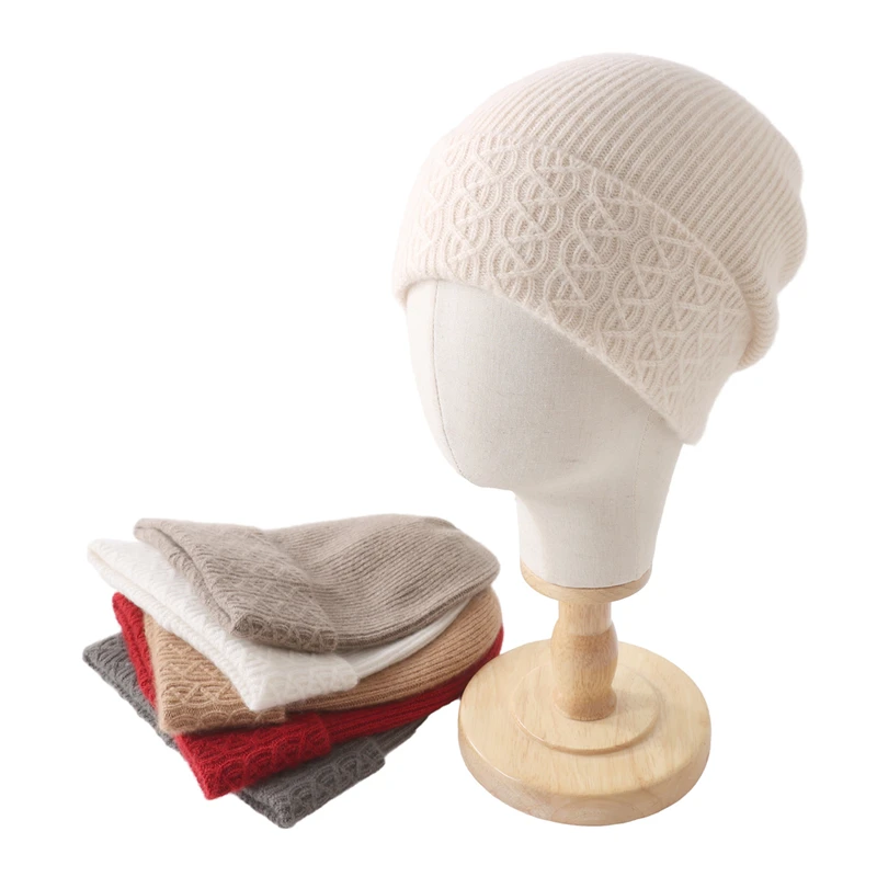 Unisex Thickened 100% Cashmere Beanie Knitted Hat Warm Autumn Winter Slouchy Versatile Ear Protection