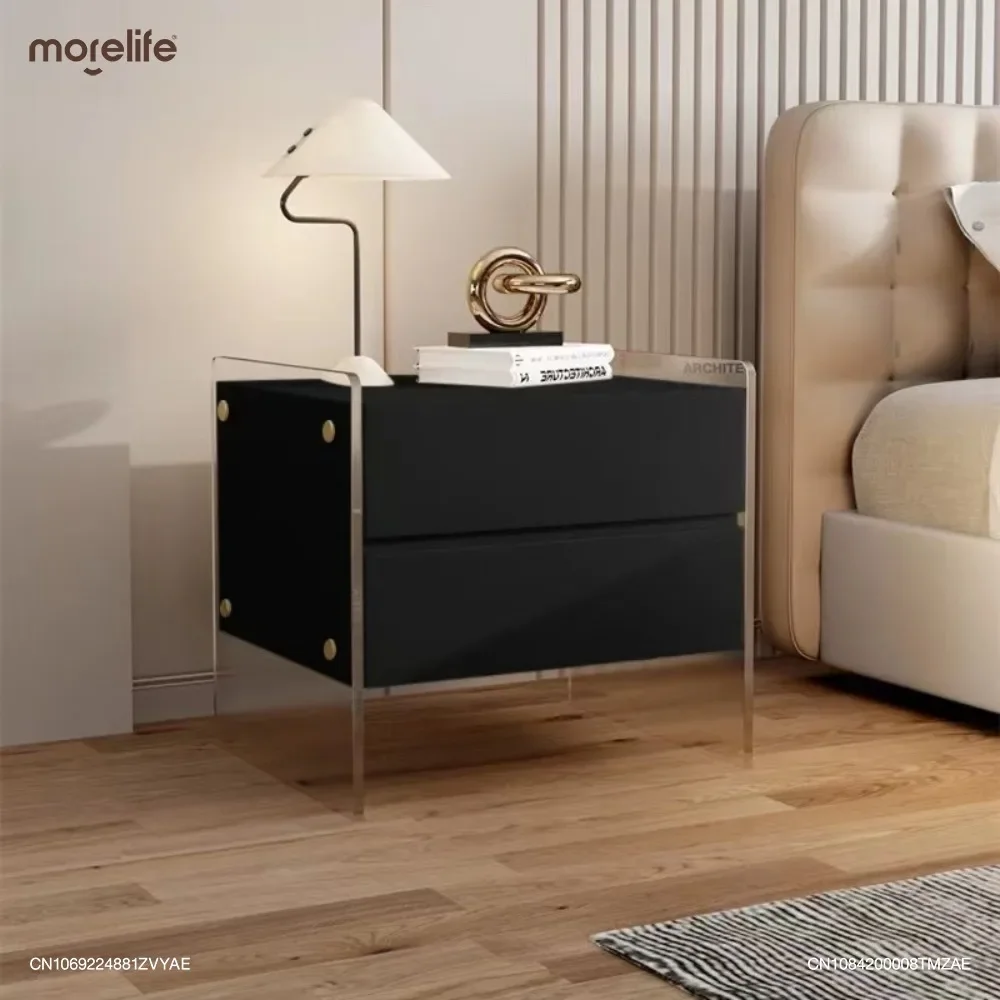 

Modern Light Luxury Bedroom Bedside Cabinet Black Simple Creative House Storage Premium Acrylic Bedside Table Nightstand K01