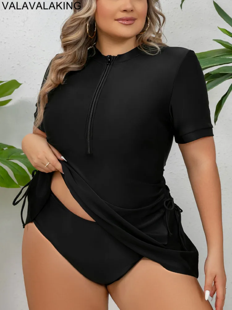 2025 Black 2 Piece Plus Size Tankini Set Women Short Sleeve Large Swimsuit Brazilian Big Swimwear Chubby Lady Curvy Bathing Suit