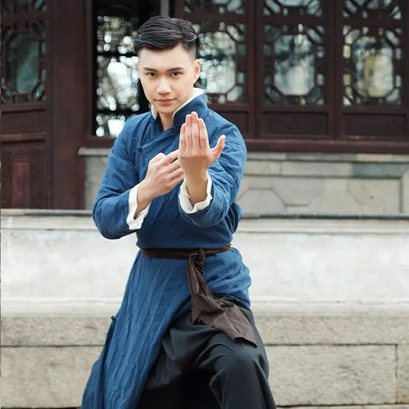 Traje de artes marciales Kung Fu Hanfu Wong Fei hung Yip Man Wing Chun Performance, traje antiguo, Camisa larga, bata hanfu