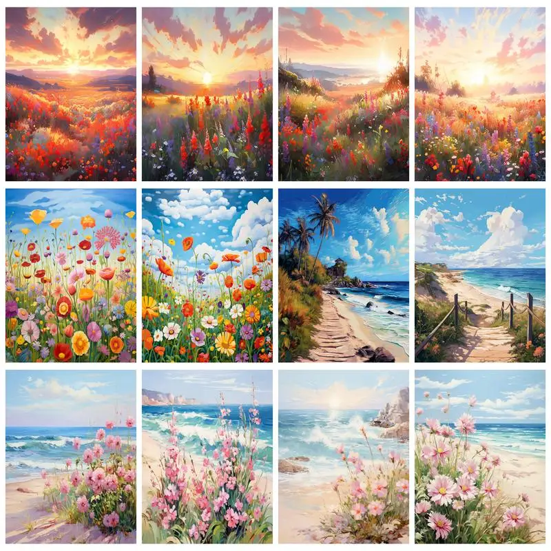 

RUOPOTY Diamond Painting Seaside Scenery Embroidery Full Square/Round Rhinestones Cross Stitch Landscape Set Art Home Wall Decor