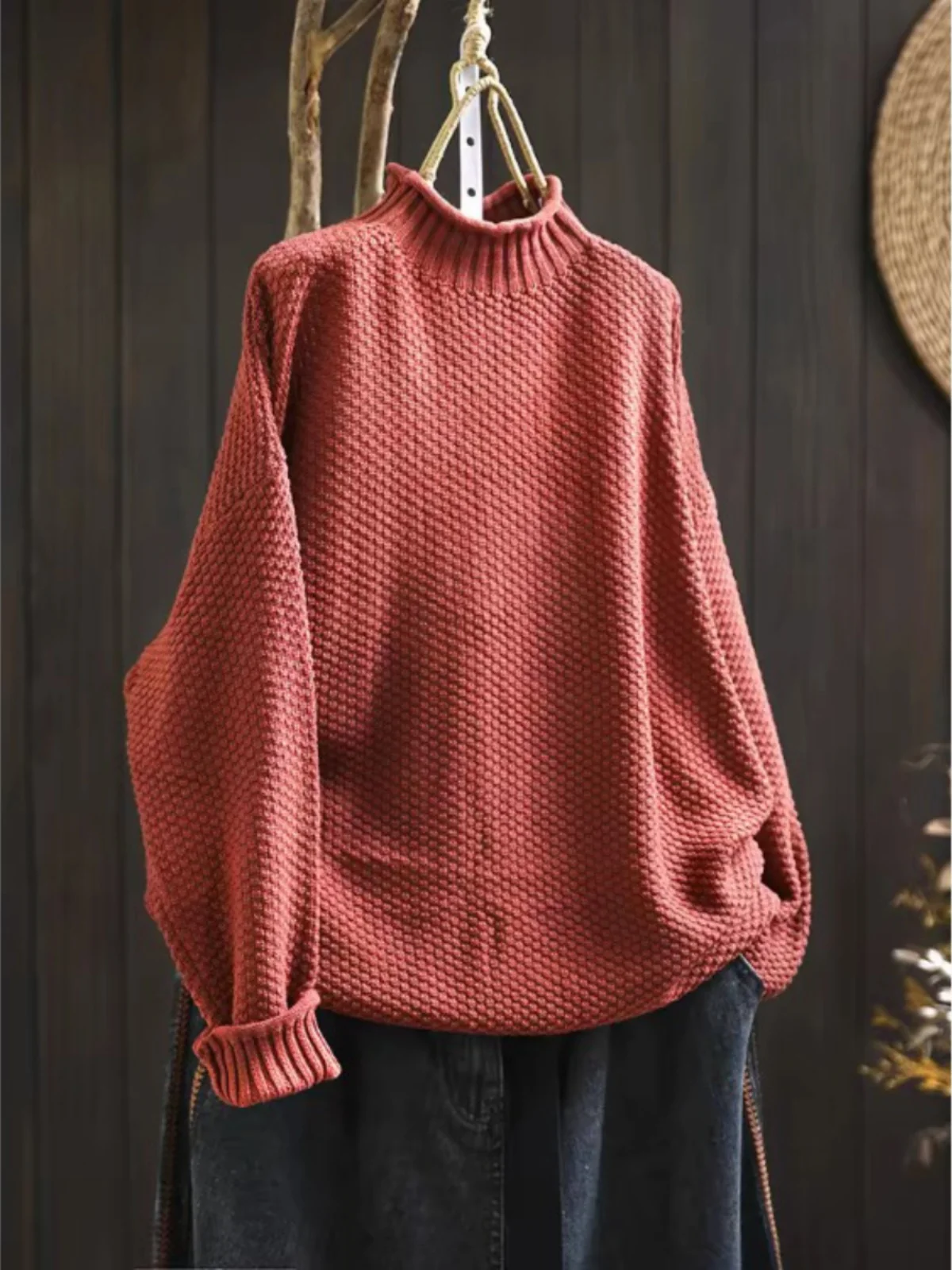 Prendas de punto informales de algodón para mujer, suéter largo de ocio de otoño con cuello alto, talla grande, MM, Boting irt