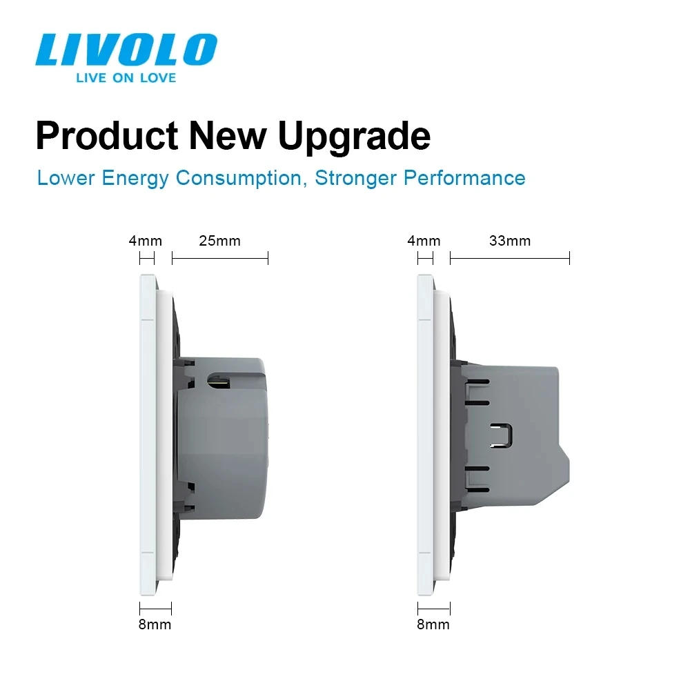 Livolo Manufacturer, EU Standard,AC 110~250V The Base Of  Wall Light Touch Screen Switch, 2Gang 1Way, VL-C702