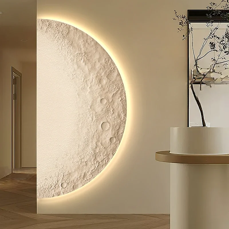 Moon Entrance Painting Abstract Texture LED Ambient Light Mural Modern Minimalist Hallway Corridor Aisle Hanging Painting