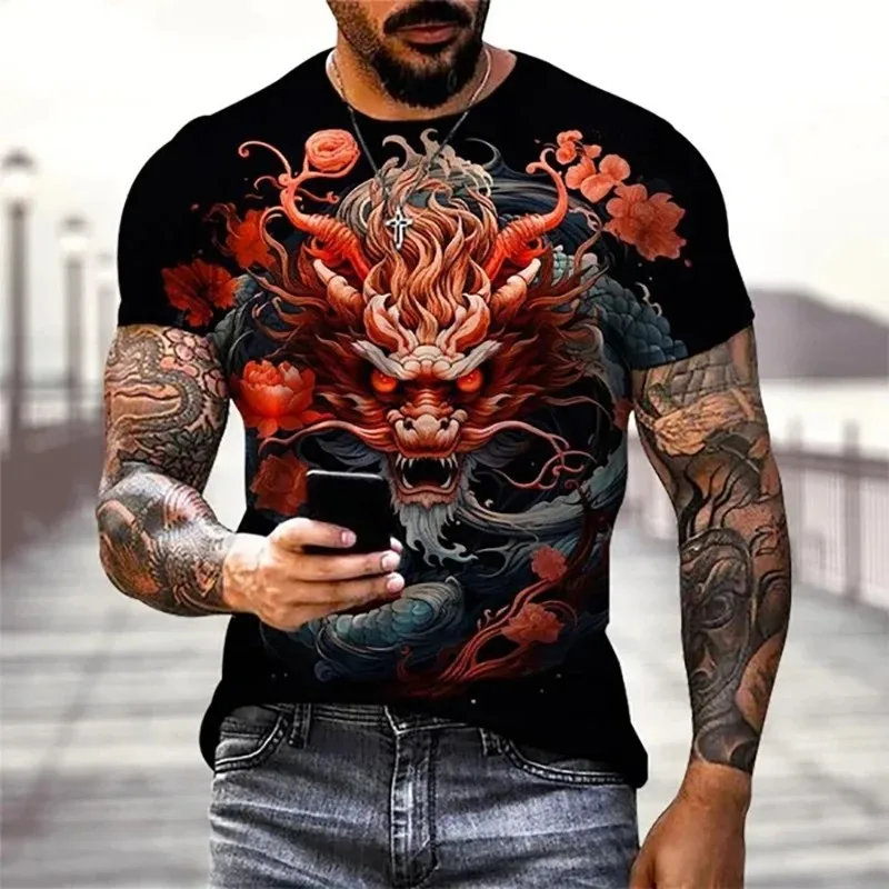 

Men's 3d Printed Dragon Pattern Round Neck Short Sleeve T-Shirt Fashion Personality Loose Breathable Plus Size Comfortable Top