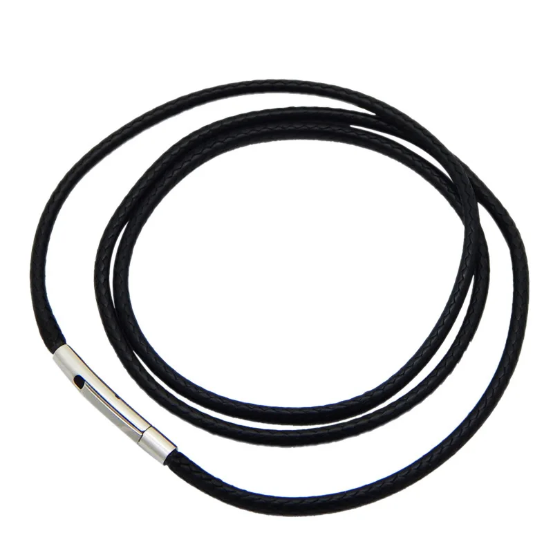 2mm 3mm Black Leather Waxed Cotton Cord Thread Stainless Steel Clasp String Strap Necklace Rope for Diy Jewelry Making 60cm 70cm