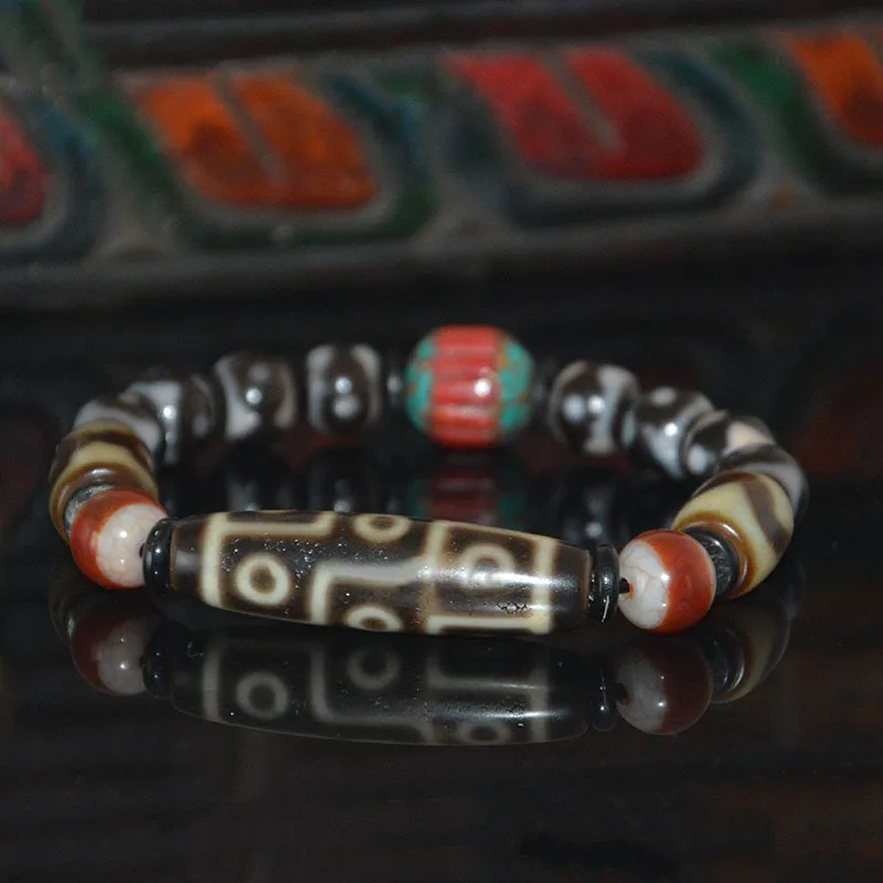 Natural Nine- Tiger Tooth Mandala Three-Eyed Medicine Buddha Dzi Bead Tibetan Multi-Treasure Bracelet Men And