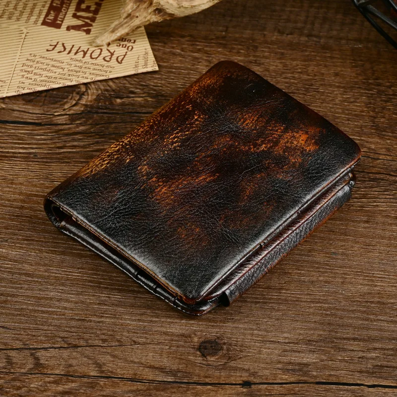 Vintage Genuine Leather Short Wallet with Multiple Card Slots