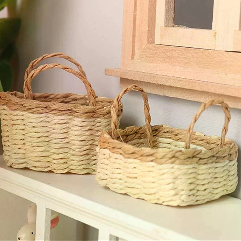 1:12 Dollhouse Miniature Storage Basket Vegetable Food Woven Frame Kitchen Model Decor Toy Doll House Accessories