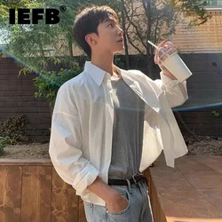 IEFB Minimalist Men's Short Shirts Turn-down Collar Autumn Loose Long Sleeve Solid Color Male Casual Tops New Trend  9C7068