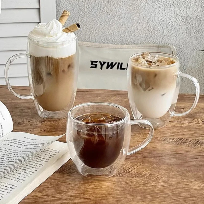 Heat Resistant High Borosilicate Double Wall Transparent Glass Mug Coffee Beer Juice Water Household Drinkware Gift