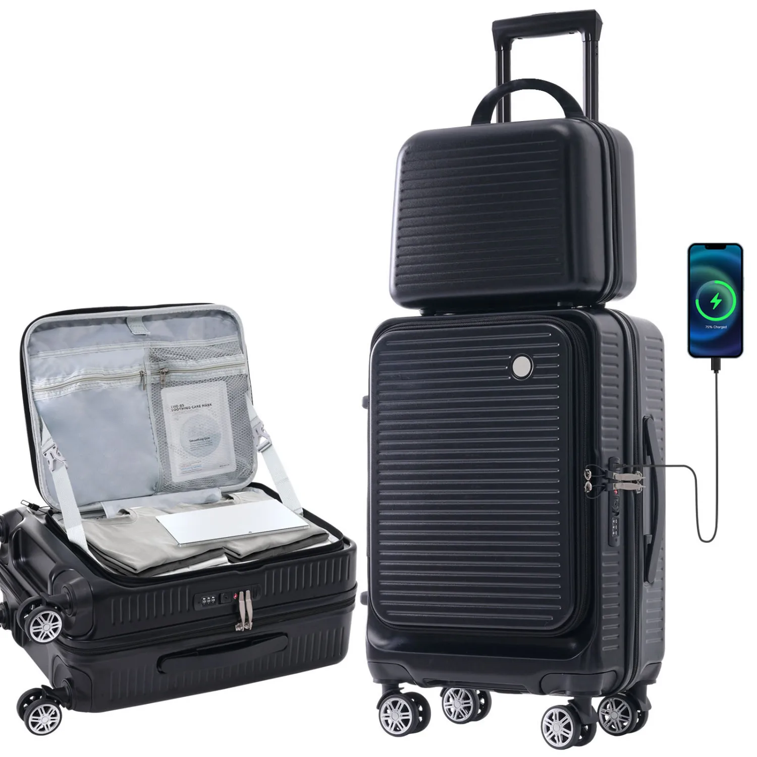 

Carry-on Luggage 20 Inch Front Open Luggage Lightweight Suitcase with Front Pocket and USB Port, 1 Portable Carrying Case