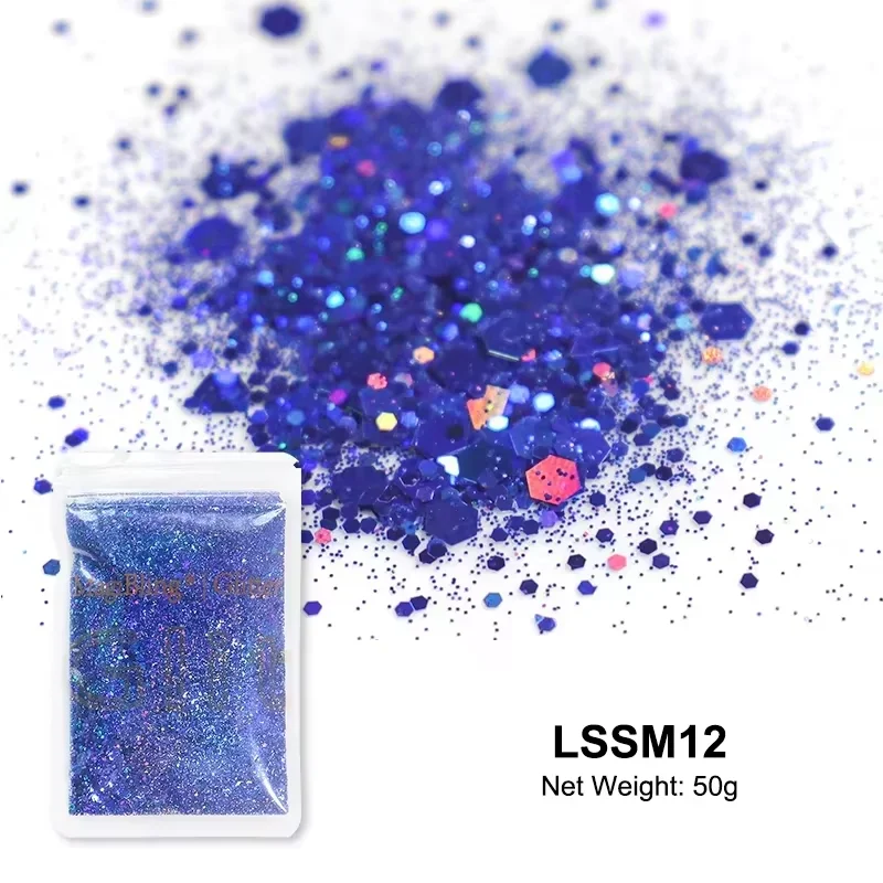 Ausverkauf! MagiBling 50 g holografischer grober Glitzer, gemischte Größen, Pailletten, Laserflocken, Staubpulver, Nagelkunst-Dekorationen, DIY-Kunsthandwerk – Detail 7