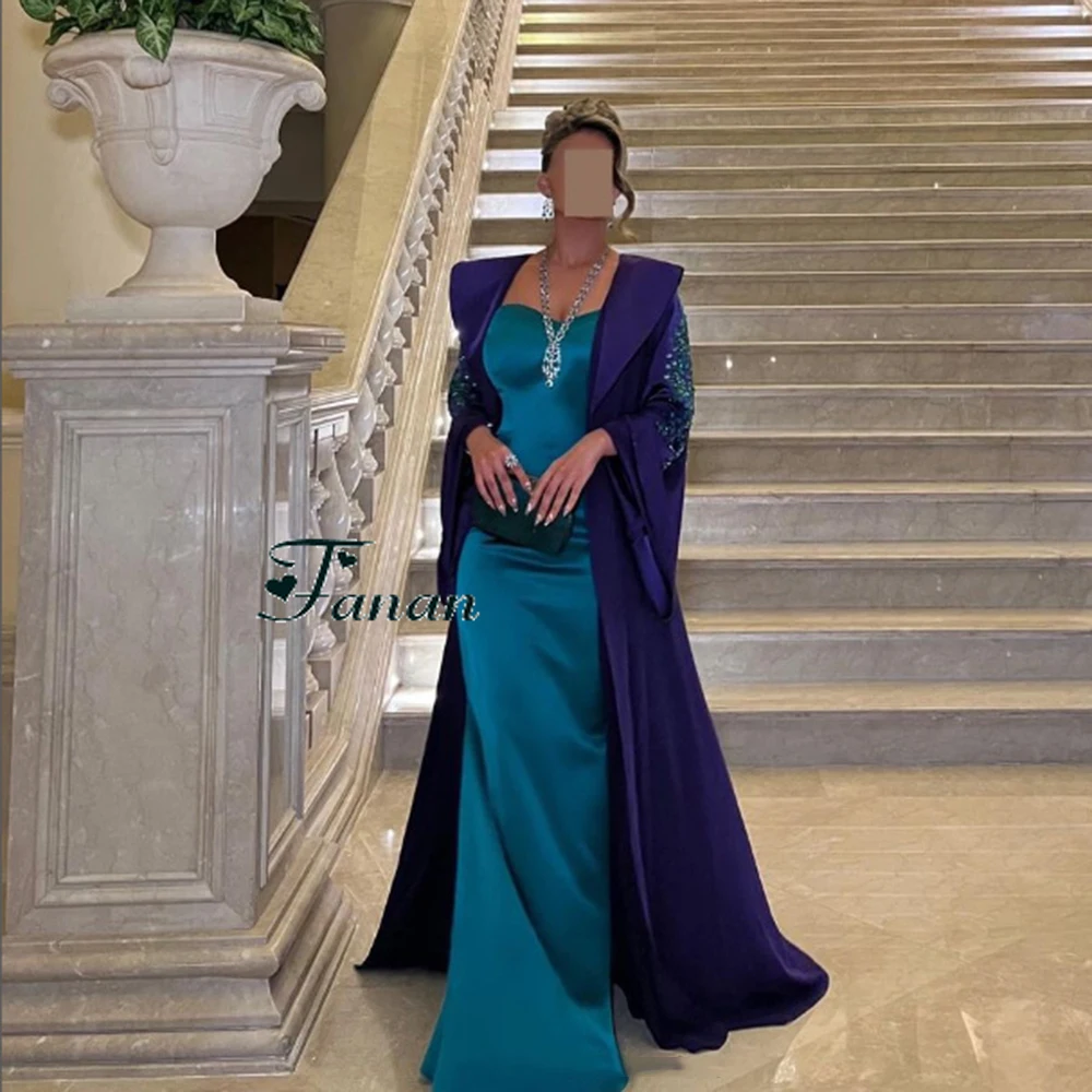 Customized Jiayigong Sparkly Cyan Satin Strapless Evening Dresses Simple With Women Cape Crystal Sheath Floor Length Formal Part