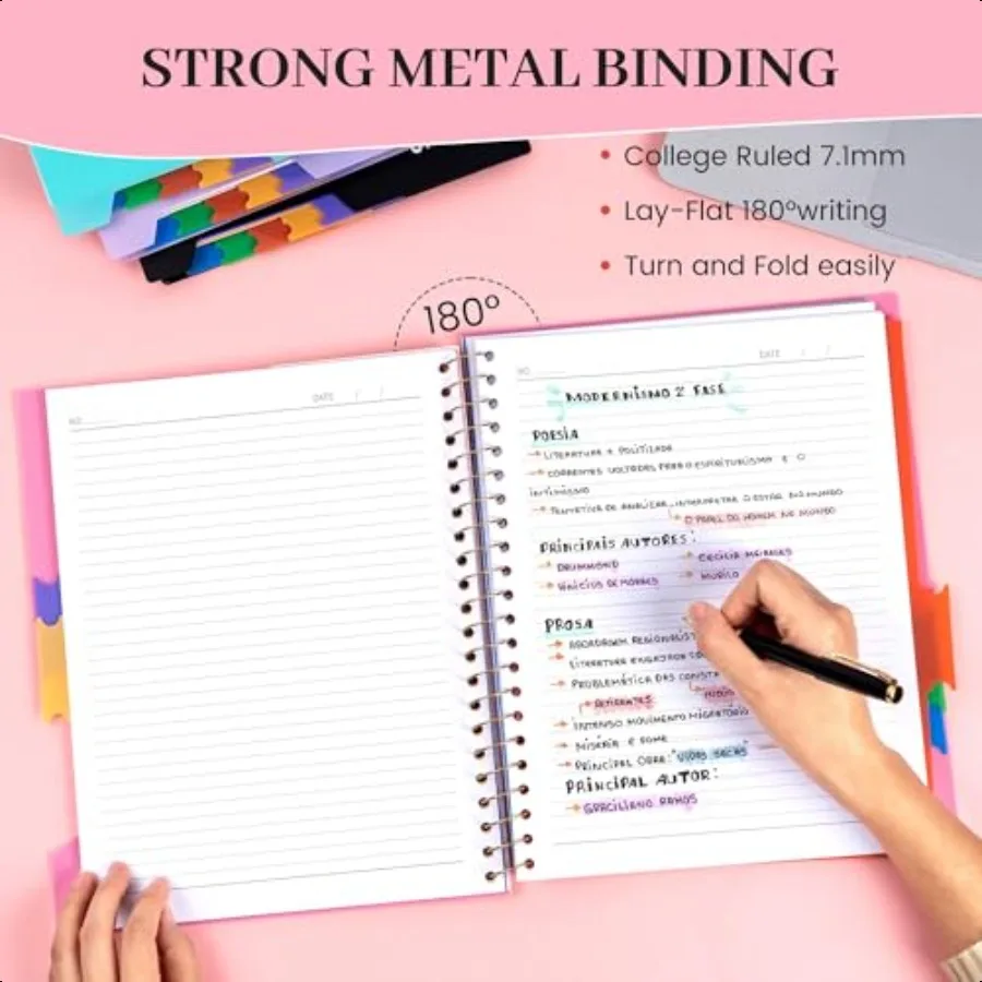 Spiral Notebooks for School Work with Removable Dividers Tabs 8.5 x 11 5 Subject Notebook College Ruled Large Lined Journaling