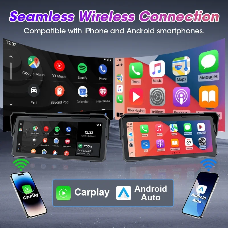8.1 inch Motorcycle Navigation GPS WIFI Wireless Carplay Android Auto IPX7 Waterproof Dual Bluetooth Moto Monitor Touch Screen