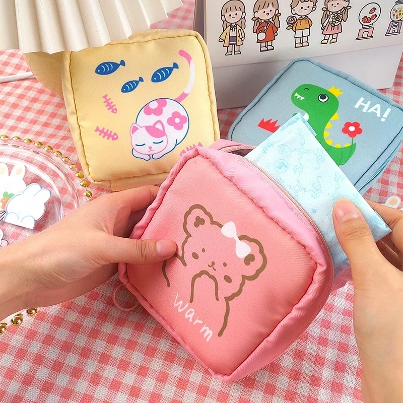 Women Makeup Organizer Bags Cartoon Cute Girl Lipstick Cosmetic Bags Beautician Make Up Pouch Sanitary Pads Toiletry Beauty Case