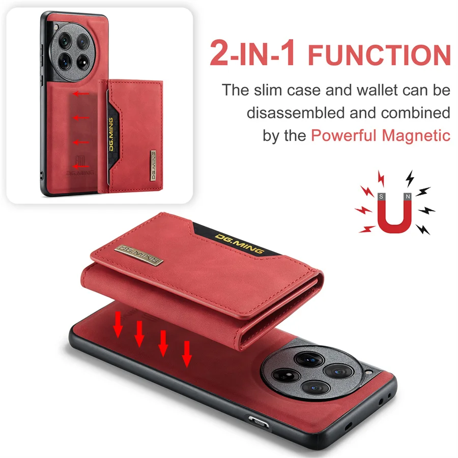 2 in 1 Magnetic Detachable Leather Wallet Case for OnePlus 12 11 10R 10 ACE Pro 9R 9RT Kickstand Credit Card Holder Stand Cover