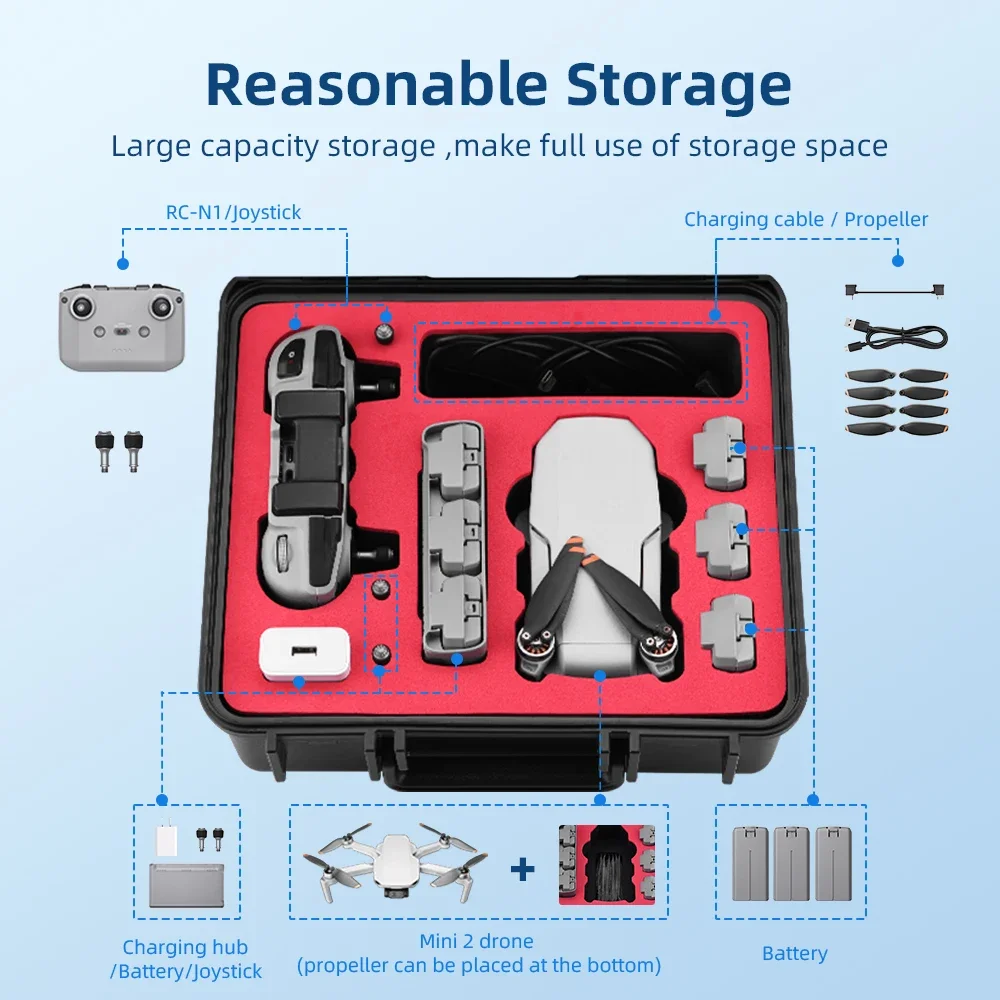 Kotak penyimpanan Drone DJI Mini 4K/Mini 2/2 SE, sarung koper cangkang keras, tas kapasitas besar