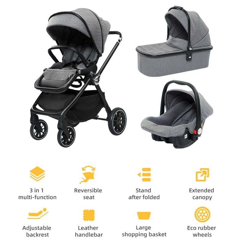 New design 3 in 1 Baby Stroller set with reversible car seat Luxury 4 in 1 Pram for babies 0-3 years Carriage for outdoor