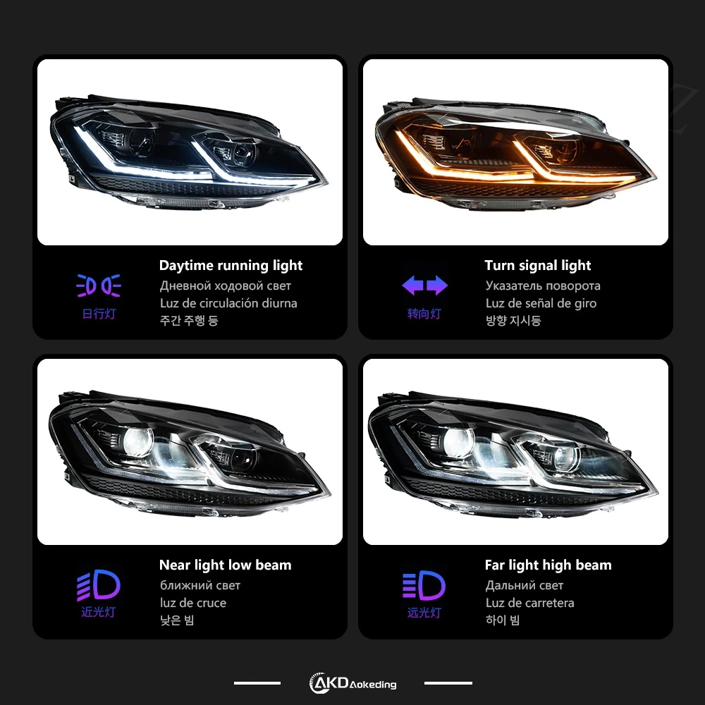 Vw Golf 7 mk7 2013-2017用のヘッドライト,交換用バッテリー,レンズ Vw Golf 7 mk7 2013-2017用のヘッドライト,交換用バッテリー,レンズ