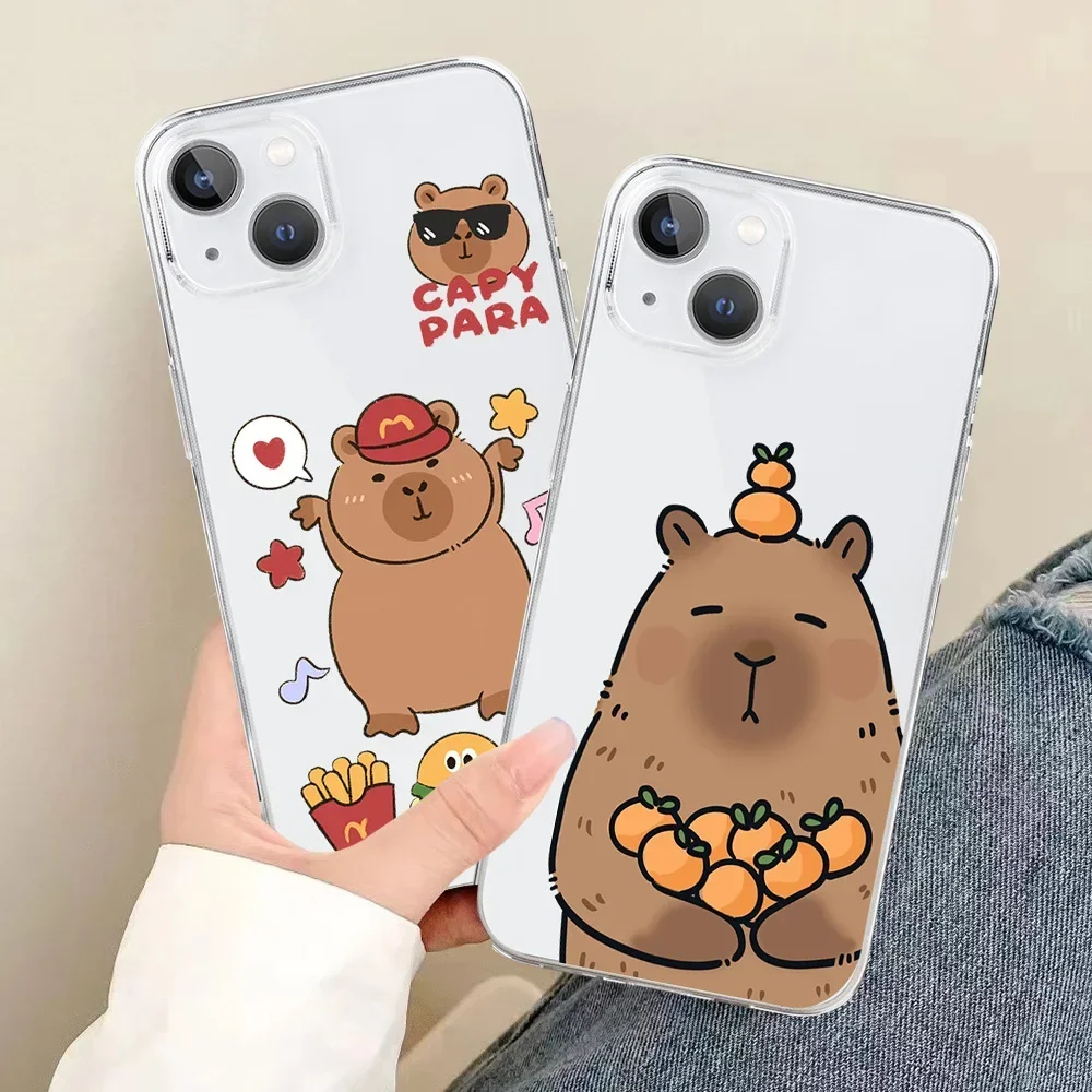 Cute Capybara Pattern Capibala Phone Case for New iPhone 15 14 13 12 11 Pro Max Plus Mini SE 2020 XS XR Soft Cover Fundas