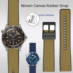 Woven Canvas Rubber Strap 20mm22mm 24mm Quick Release Waterproof Men Nylon Sport Replace Bracelet Watch Band for Omega for Seiko