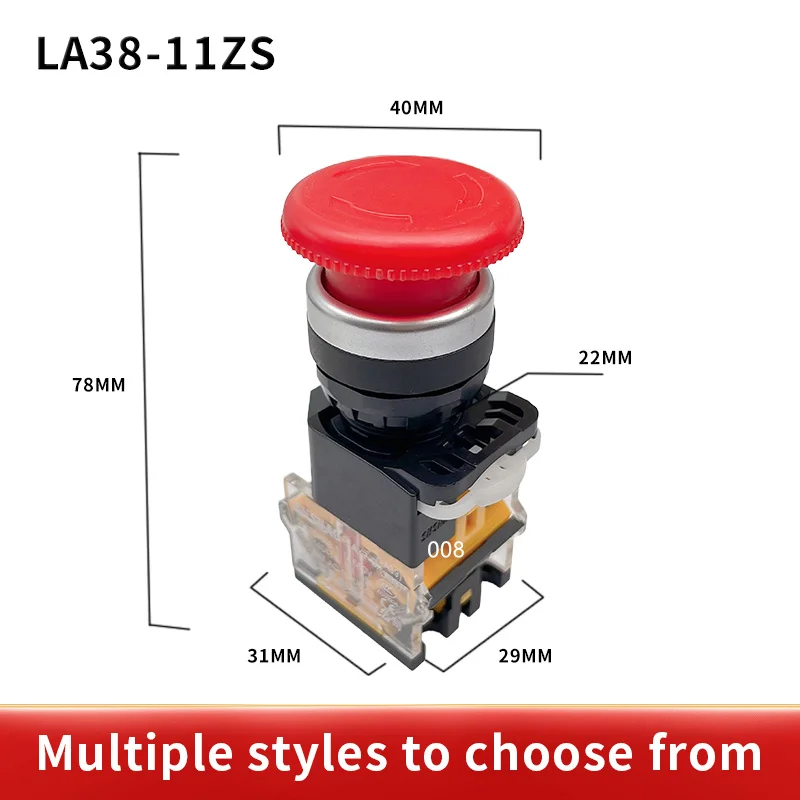 1 szt. Moc start stop LA38-11ZS (STOP) samoblokujący wyłącznik awaryjny główka grzyba 22mm przycisk zatrzymania awaryjnego