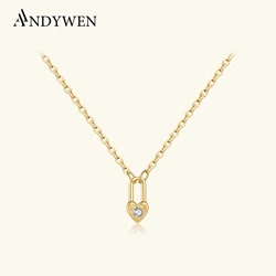 ANDYWEN 925 Sterling Silver Square Heart Padlock Necklace Women Drop Key Love Choker Luxury Wedding Jewelry 2022 Crystal