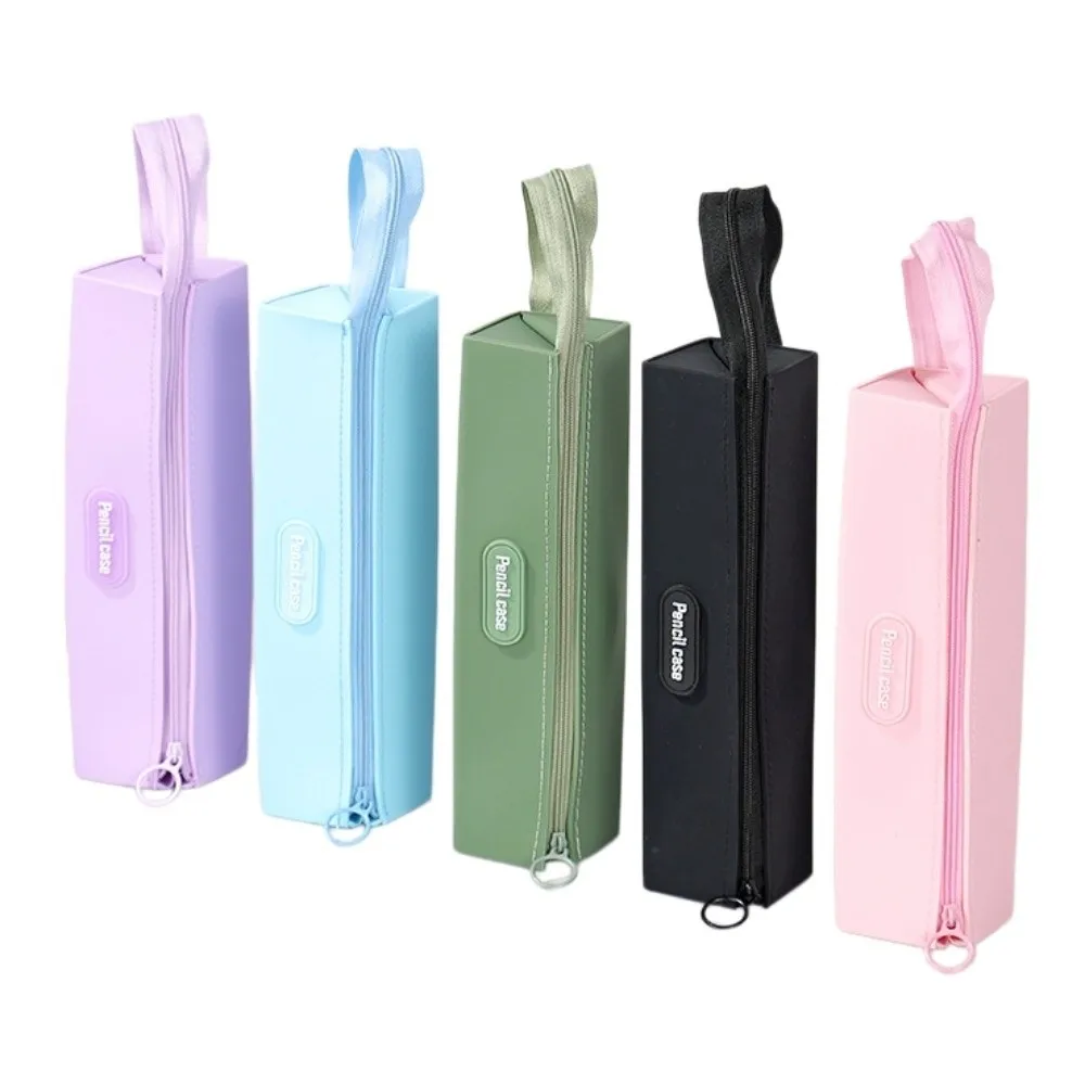 Large Capacity Silicone Pencil Case Rectangular Zipper Stationery Organizer Multifunctional Hanging Pencil Bag School Supplies